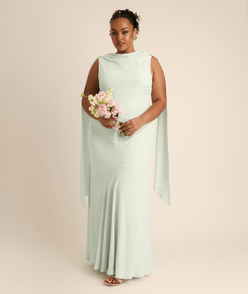 high neck chiffon bridesmaid dress Cowl Drape Backless Short Party Dress With built Color:As Picture:Ivory/Nude Drop down waist