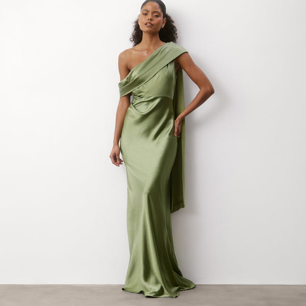 green drape dress Women's Green Mesh Drape Bandeau Maxi Dress