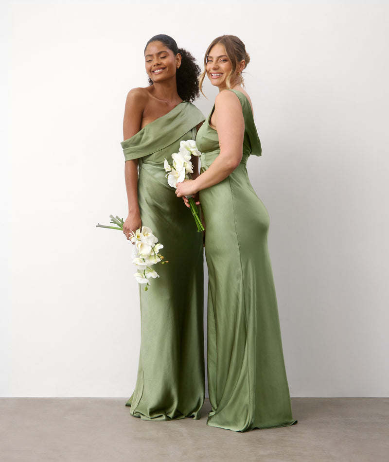 One Shoulder Drape Satin Bridesmaid Dress