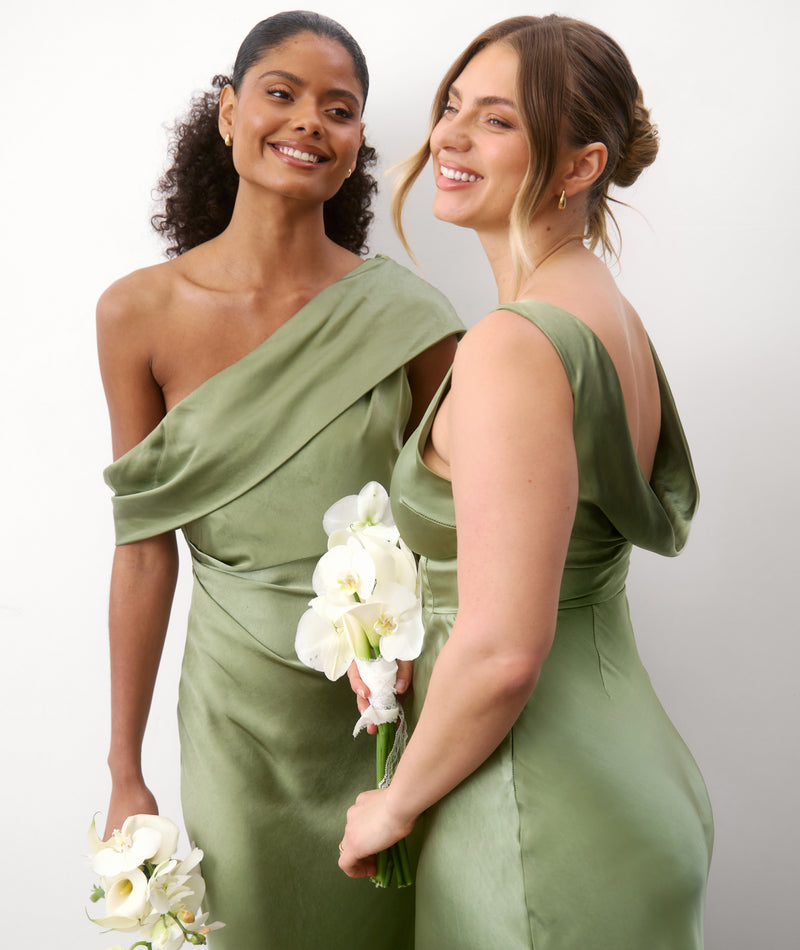 One Shoulder Drape Satin Bridesmaid Dress