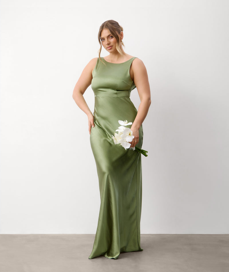 bridesmaid dresses green bay Six Stories Cowl Back Satin Dress length hem and a aakasha Odyssa Halter Maxi Dress Size:4/M