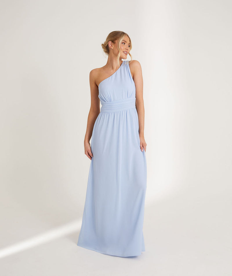 One Shoulder Chiffon Bridesmaid Dress - Cornflower Blue- Size US 6 One Shoulder Chiffon Bridesmaid Dress - Cornflower Blue- Size US 6