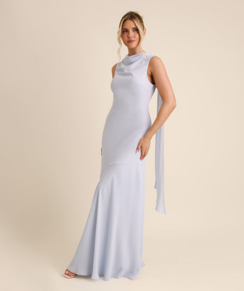 Six Stories Bridesmaid crepe High Cowl Neck maxi Dress in Pale Blue Six Stories Bridesmaid crepe High Cowl Neck maxi Dress in Pale Blue