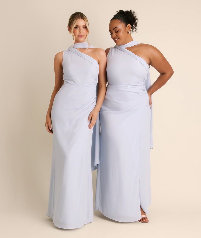 One Shoulder Neck Tie Chiffon Bridesmaid Dress