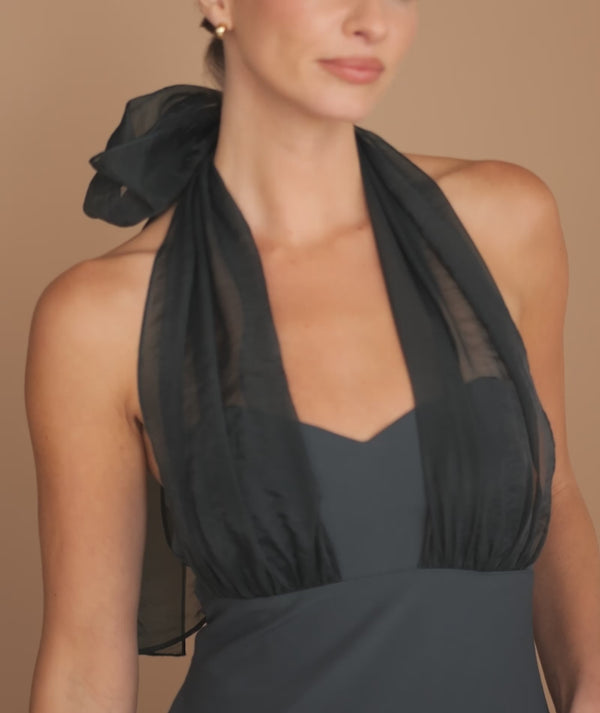 Organza Halter Neck Maxi Dress - Teal