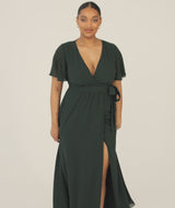 Wrap Tie Chiffon Bridesmaid Dress - Emerald