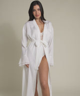 Satin Ruffle Cuff Maxi Robe - Ivory