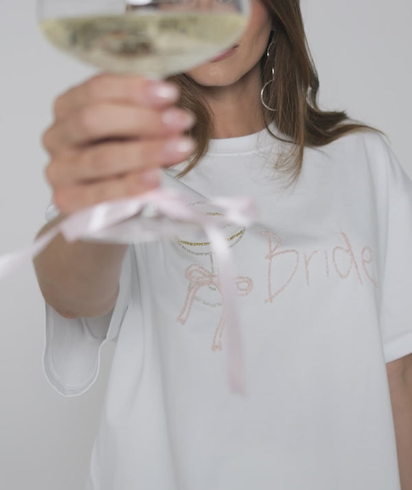 Bride Champagne Coupe Beaded Tee - White