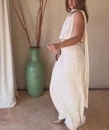 Satin Drape Detail High Neck Top - Cream