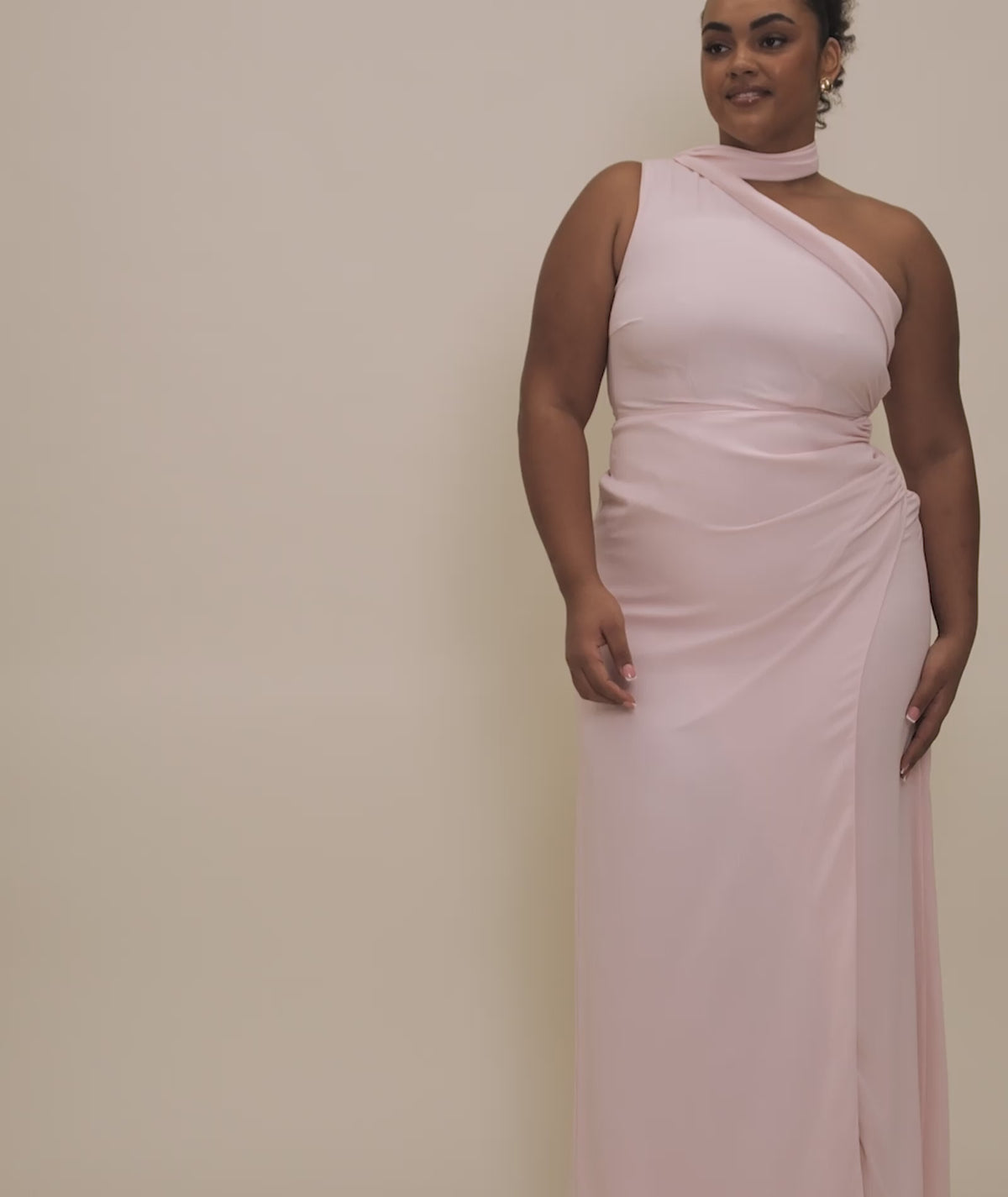 One Shoulder Neck Tie Chiffon Bridesmaid Dress - Blush Pink