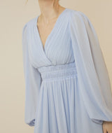 Balloon Sleeve Chiffon Bridesmaid Dress - Cornflower Blue