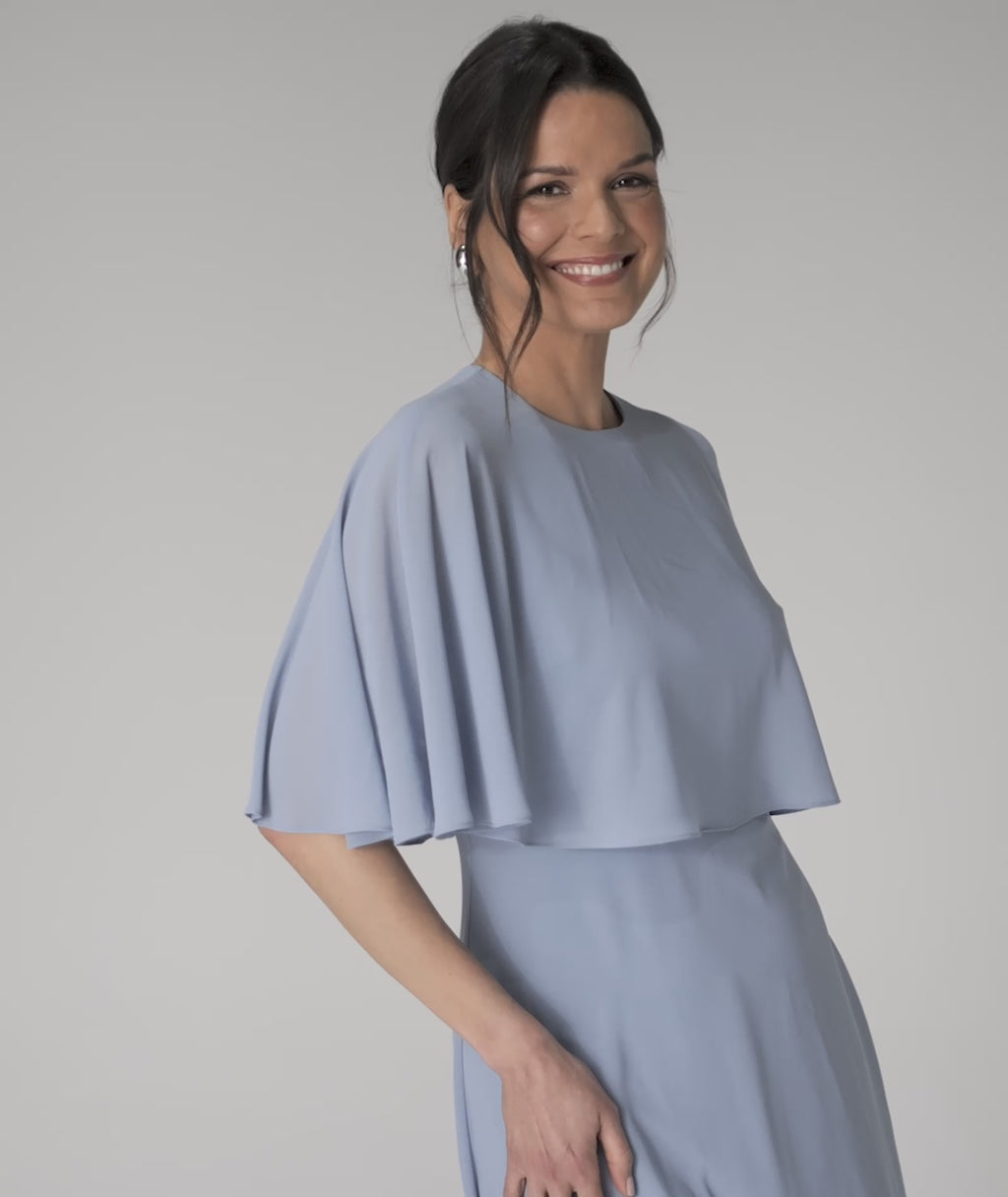 Cape Overlay Chiffon Midaxi Dress - Pale Blue