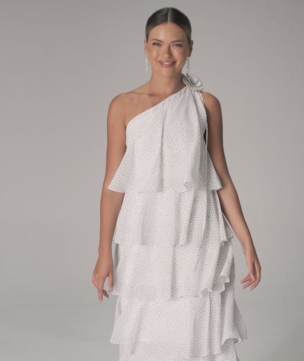 Amora Polka Corsage Tiered Maxi Dress - White
