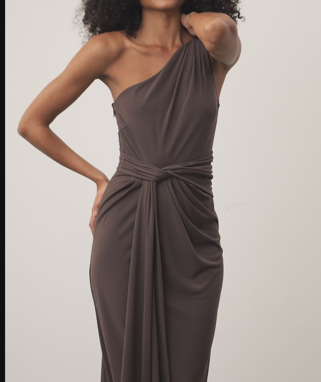 One Shoulder Stretch Sculpt Bridesmaid Dress - Chocolate