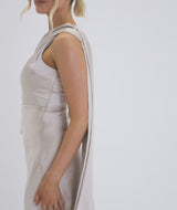 One Shoulder Drape Satin Bridesmaid Dress - Oyster