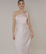 Bow One Shoulder Satin Bridesmaid Dress - Pale Pink