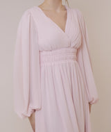 Balloon Sleeve Chiffon Bridesmaid Dress  - Pale Pink