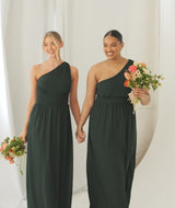One Shoulder Chiffon Bridesmaid Dress - Emerald