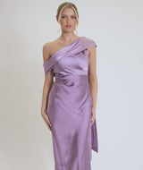 One Shoulder Drape Satin Bridesmaid Dress - Orchid