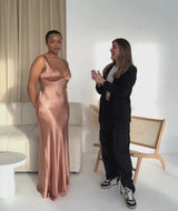 Twist Back Satin Bridesmaid Dress - Burnt Peach