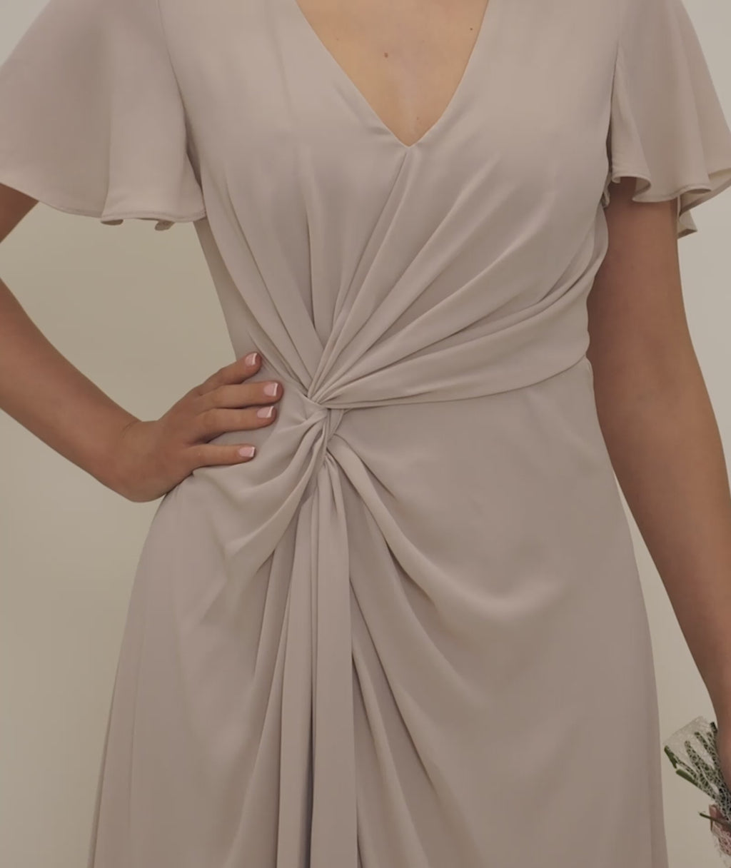 Knot Detail Chiffon Bridesmaid Dress - Taupe