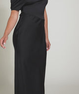 Asymmetric Neck Satin Bridesmaid Dress - Black