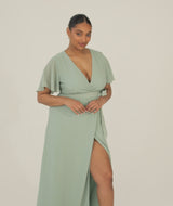 Wrap Tie Chiffon Bridesmaid Dress - Sage
