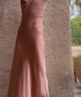 Cowl Front Satin Bridesmaid Dress - Burnt Peach