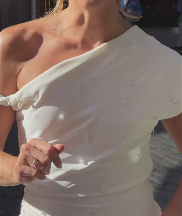 Pearl Trim Twist Strap Maxi Dress - White