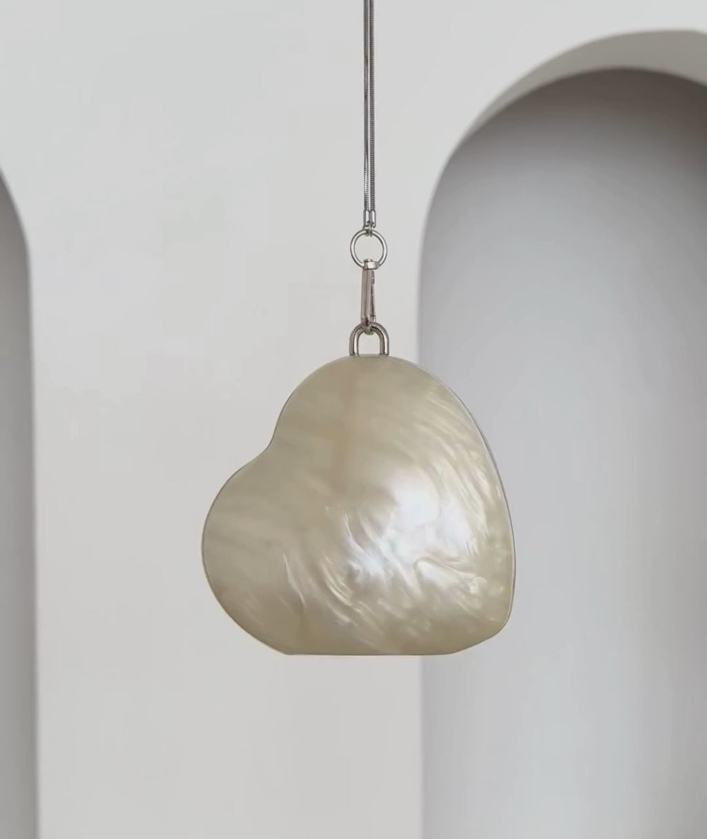 Heart Clutch Bag with Shoulder Strap - Ivory