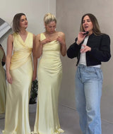 Cowl Asymmetrical Satin Bridesmaid Dress - Butter Lemon