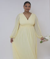Balloon Sleeve Chiffon Bridesmaid Dress - Butter Lemon