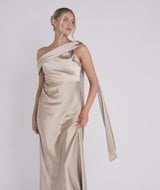 One Shoulder Drape Satin Bridesmaid Dress - Champagne