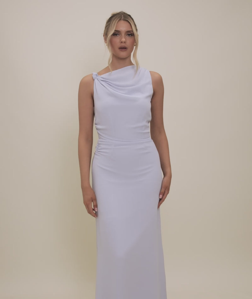 Twist Asymmetrical Chiffon Bridesmaid Dress - Powder Blue