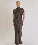 Batwing Satin Bridesmaid Dress - Chocolate