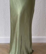Halter Neck Satin Bridesmaid Dress - Moss Green