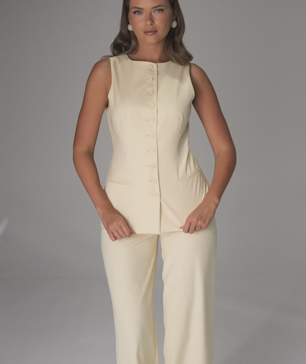 Meredith Button Through Tailored Waistcoat - Lemon