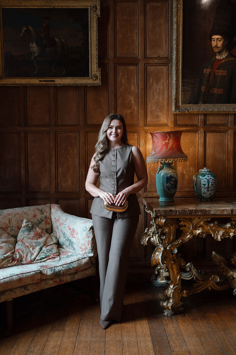 Wide Leg Tailored Trouser - Chocolate