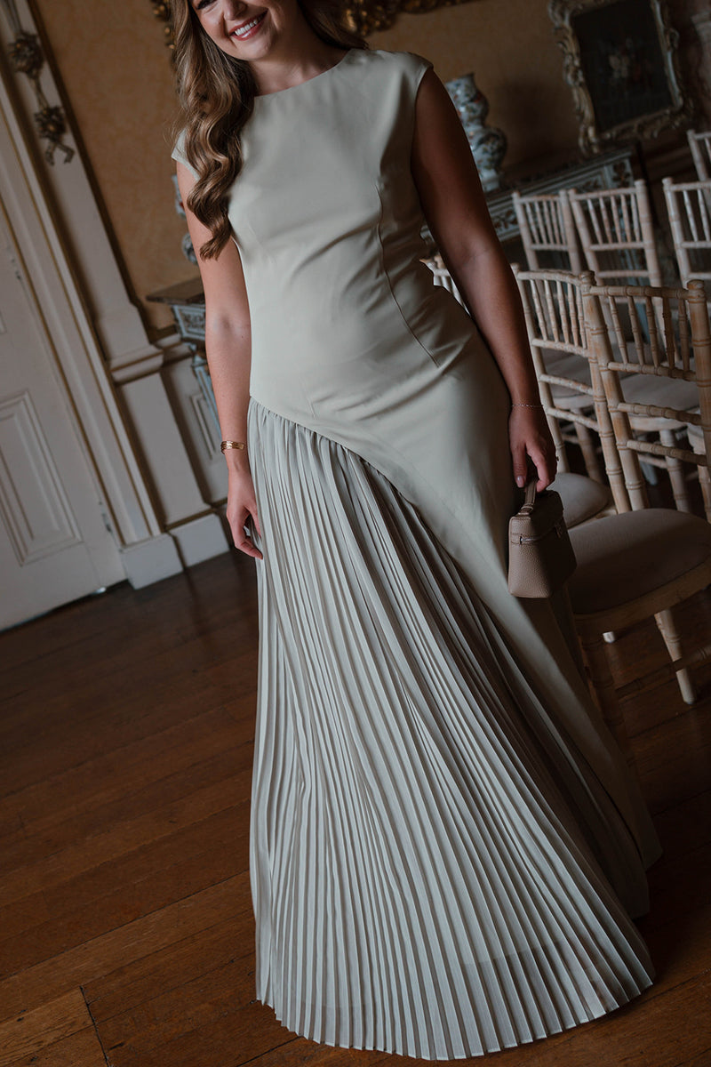 Cap Sleeve Pleated Maxi Dress - Pistachio