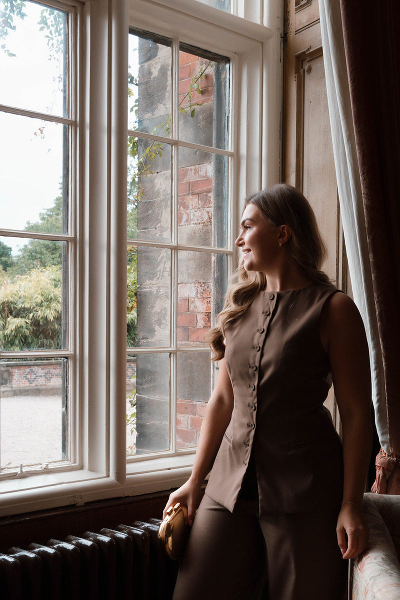 Button Through Tailored Waistcoat - Chocolate
