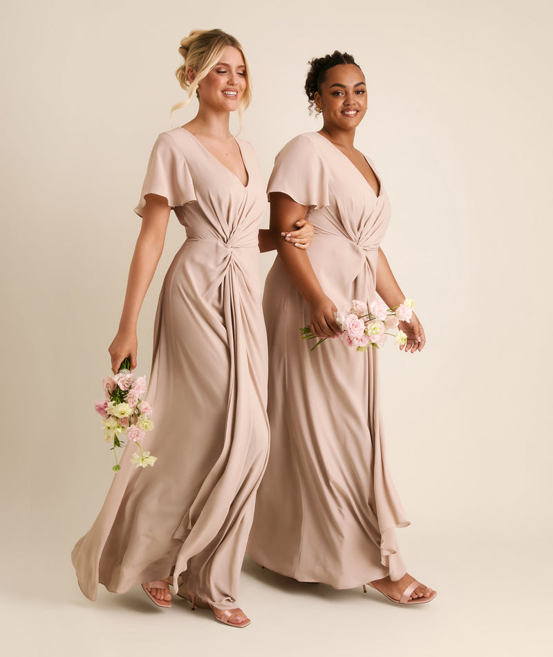 taupe dresses Six Stories Women's Knot Front Chiffon Bridesmaid Dress