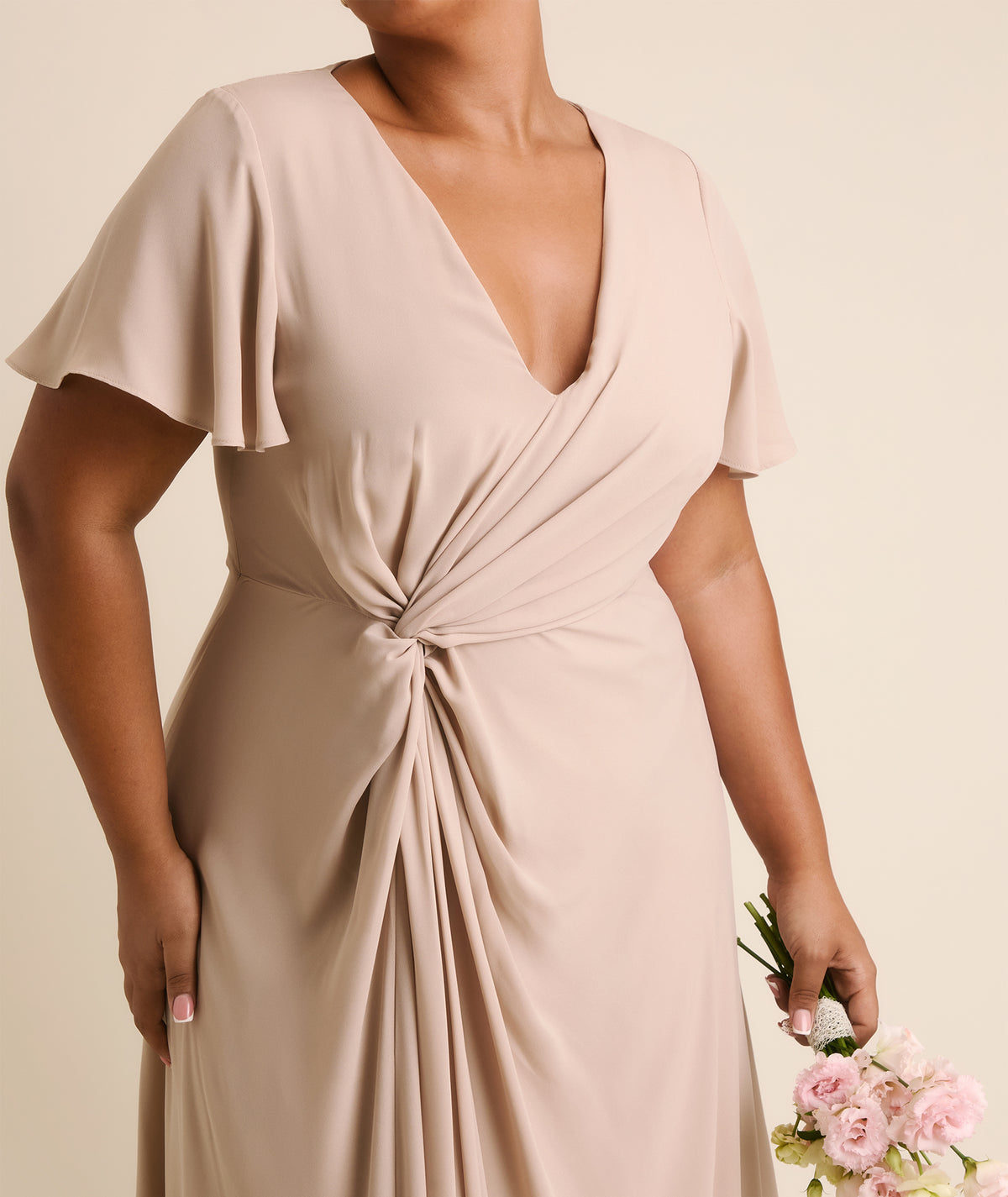Knot Detail Chiffon Bridesmaid Dress - Taupe