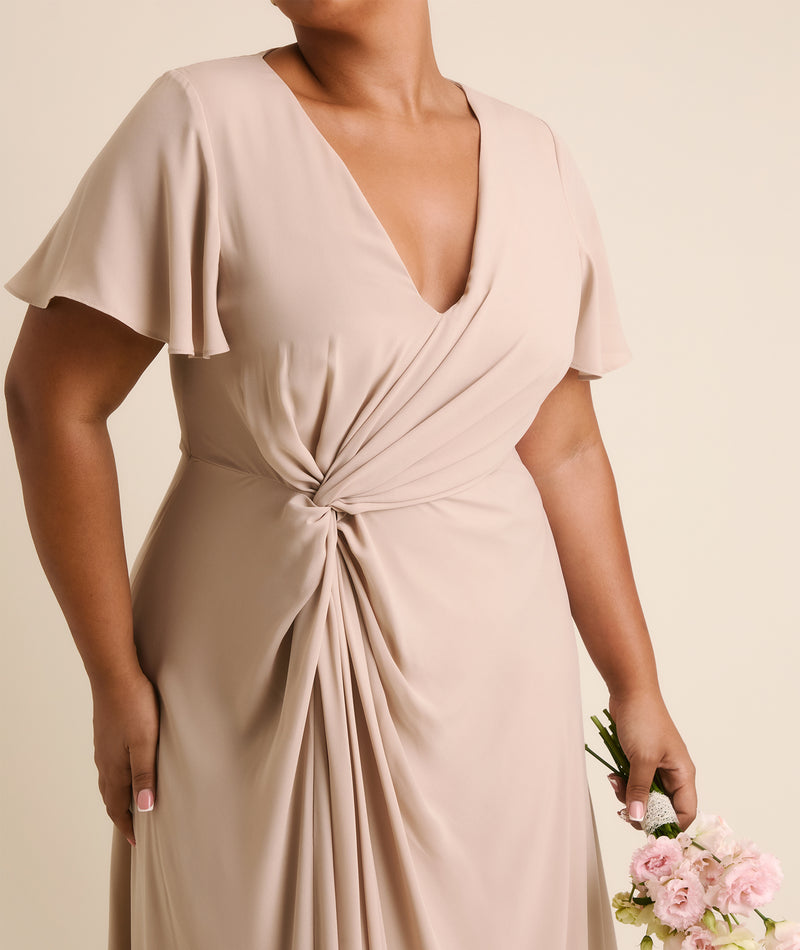 chiffon taupe dress Azazie Alisha