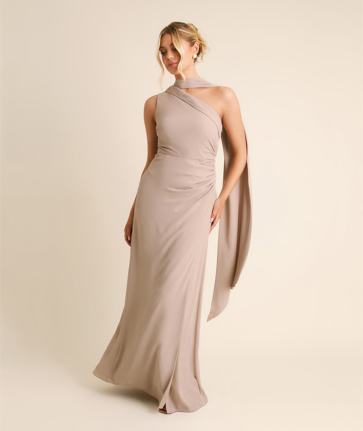 beige bridesmaid dresses Long Formal Off Shoulder Dress Maxi Sleeve Neutral Bridesmaid Dresses | Champagne,
