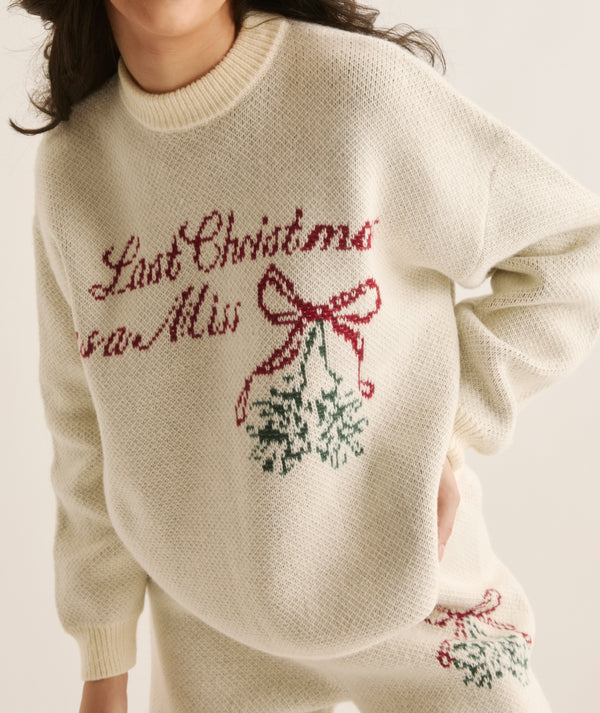 Last Christmas As A Miss Knitted Mistletoe Sweater - Cream