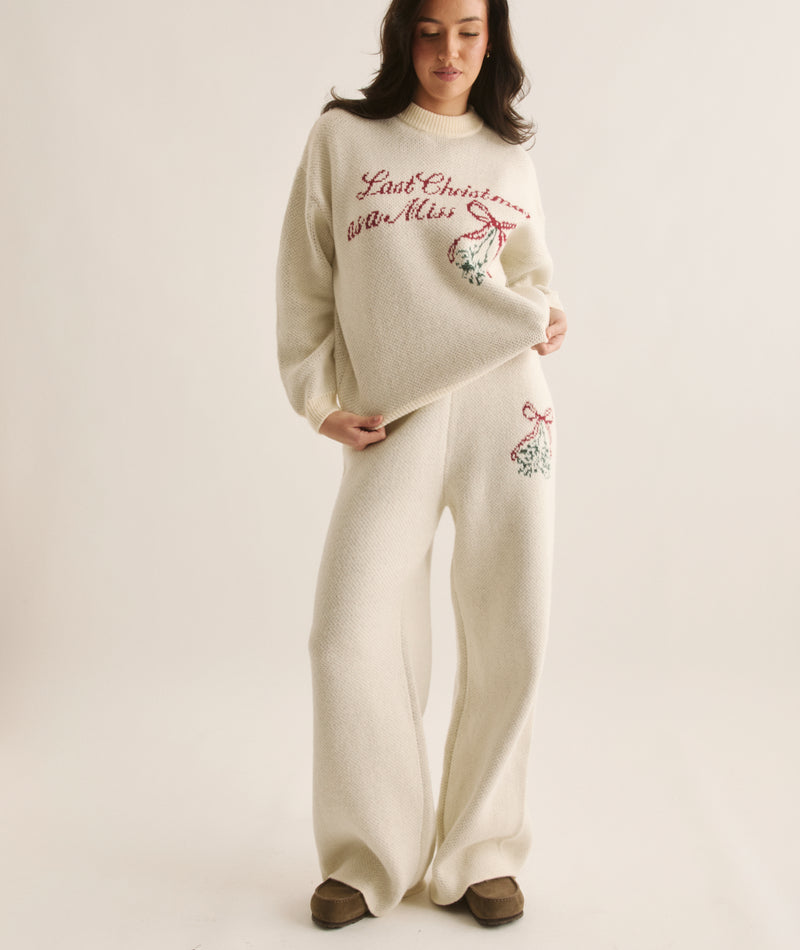 Last Christmas As A Miss Knitted Mistletoe Sweater - Cream