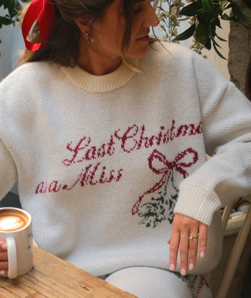 Last Christmas As A Miss Knitted Mistletoe Sweater - Cream