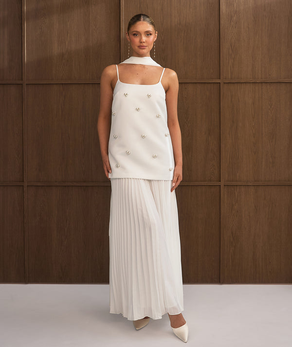 Six Stories Women's Embellished Pearl Strappy Maxi Dress