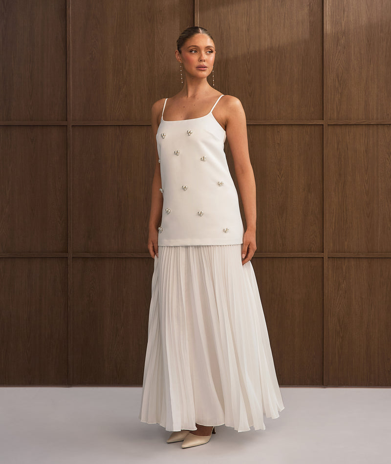 Six Stories Women's Embellished Pearl Strappy Maxi Dress
