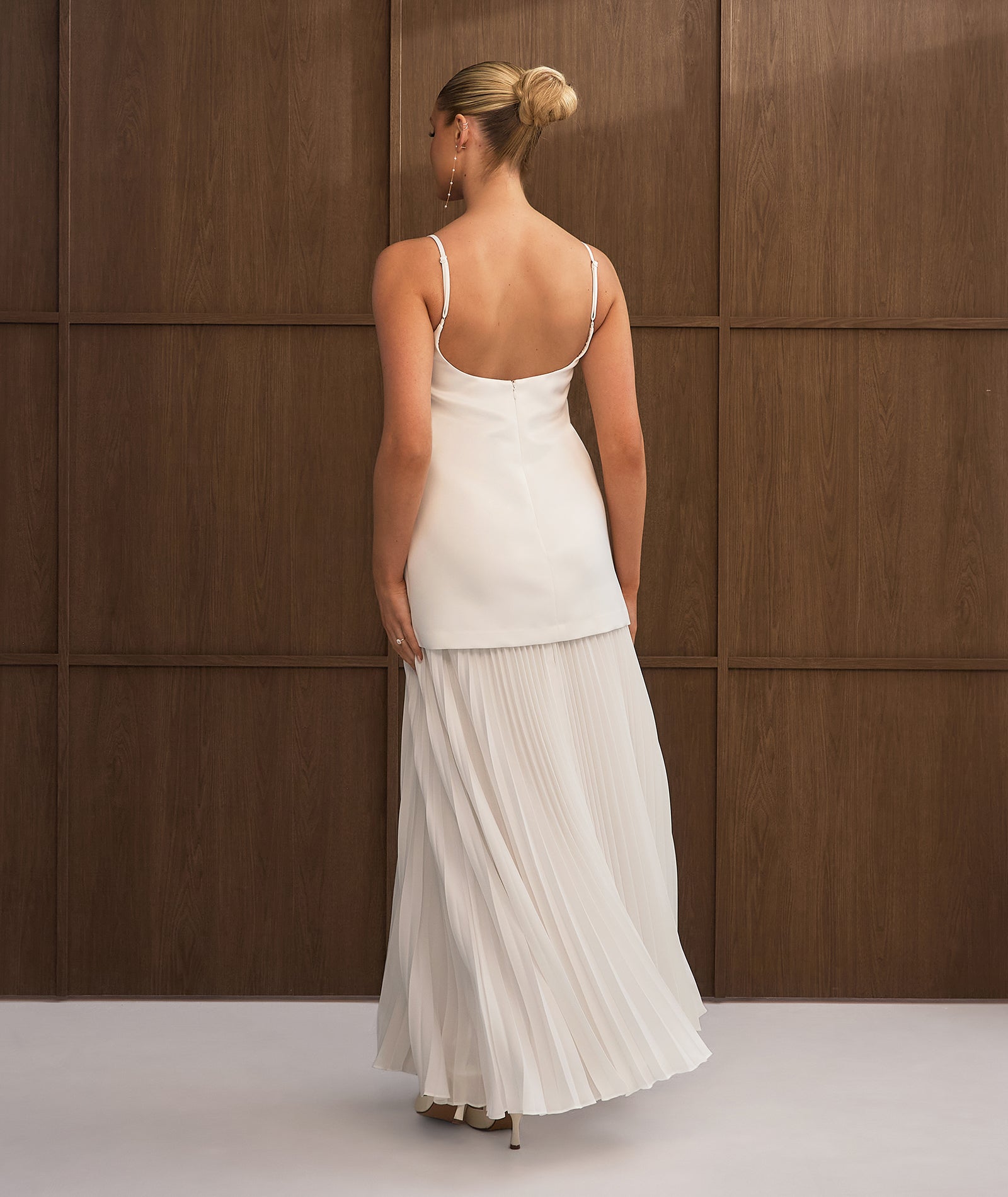 Embellished Pearl Strappy Maxi Dress with Neck Scarf